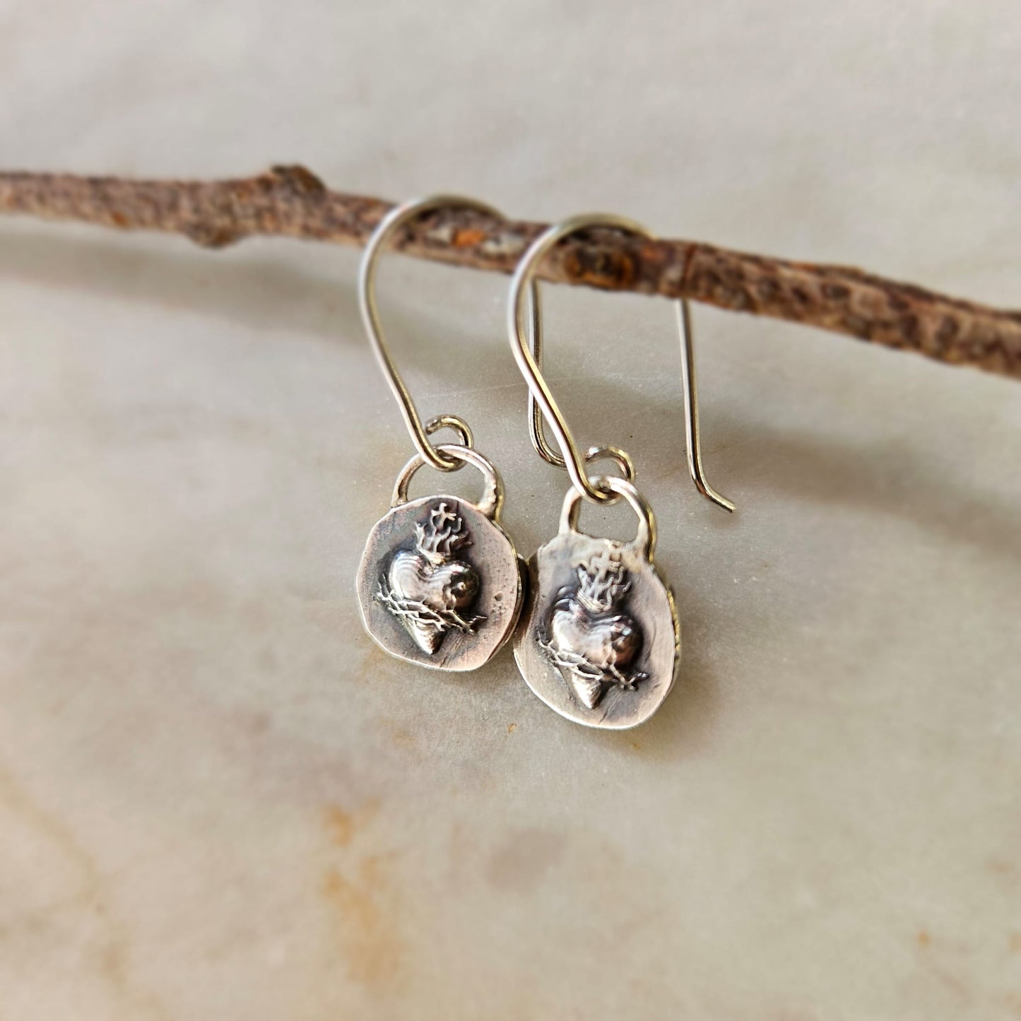 Sacred Heart Charm Dangle Earrings