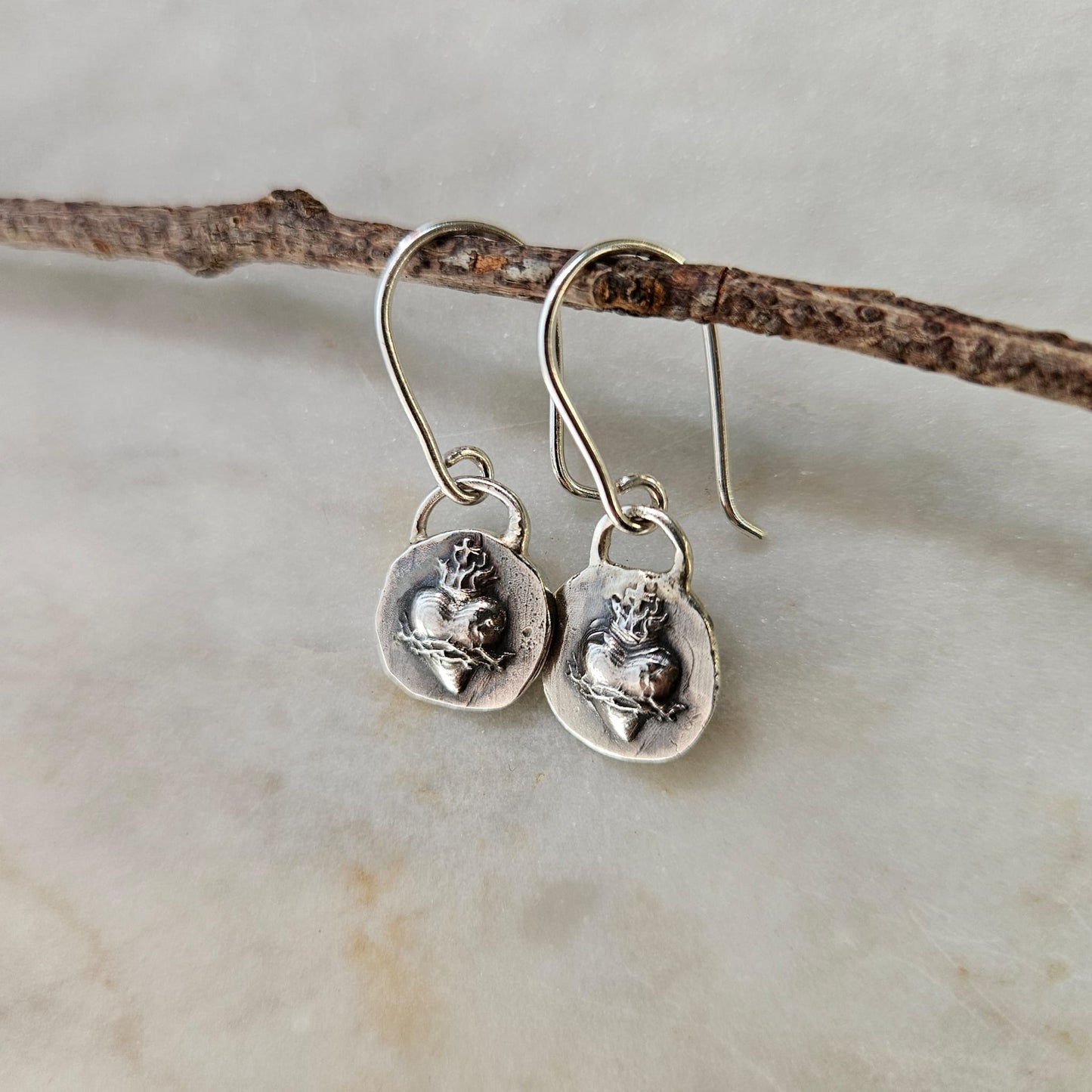 Sacred Heart Charm Dangle Earrings