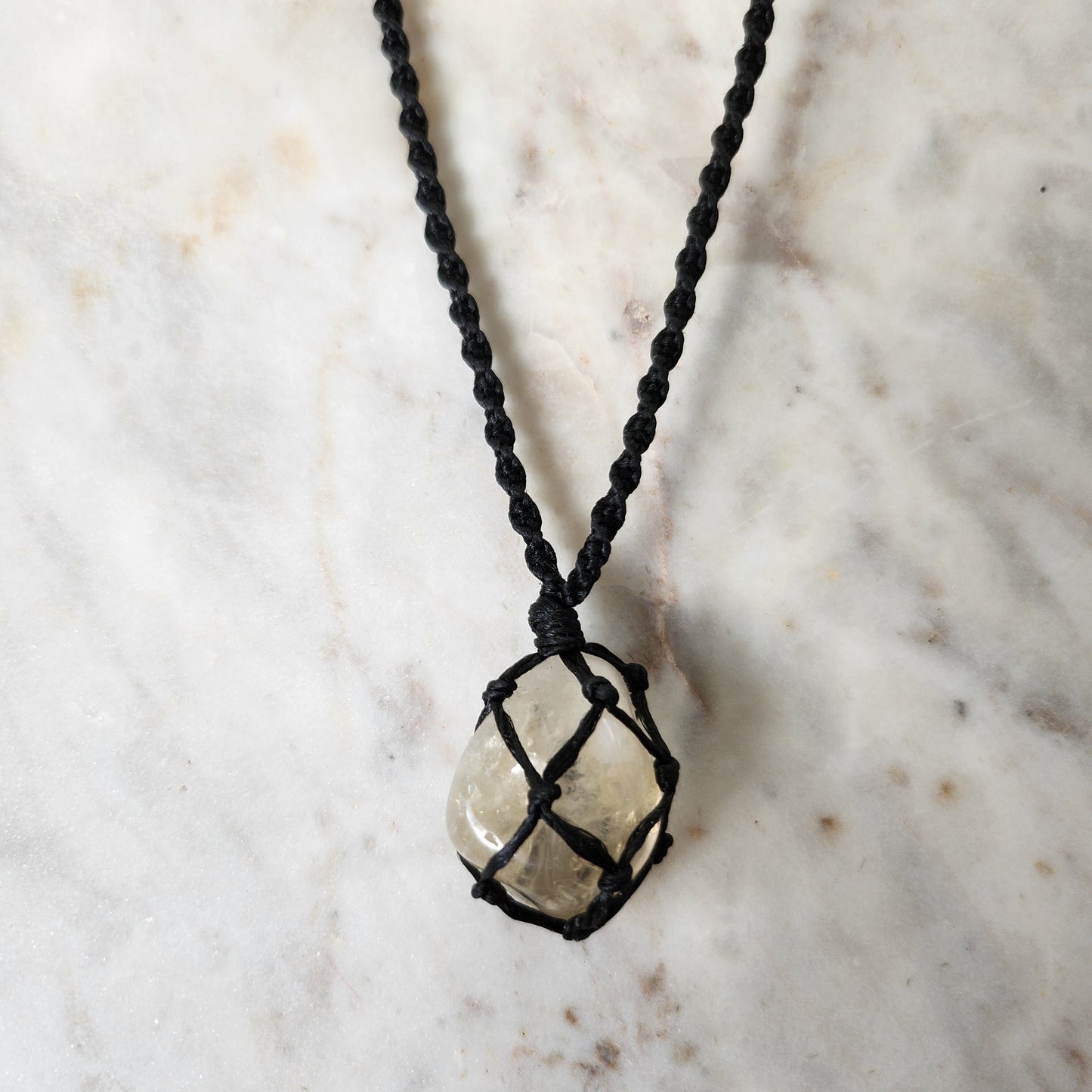 Citrine crystal handmade macrame necklace with black