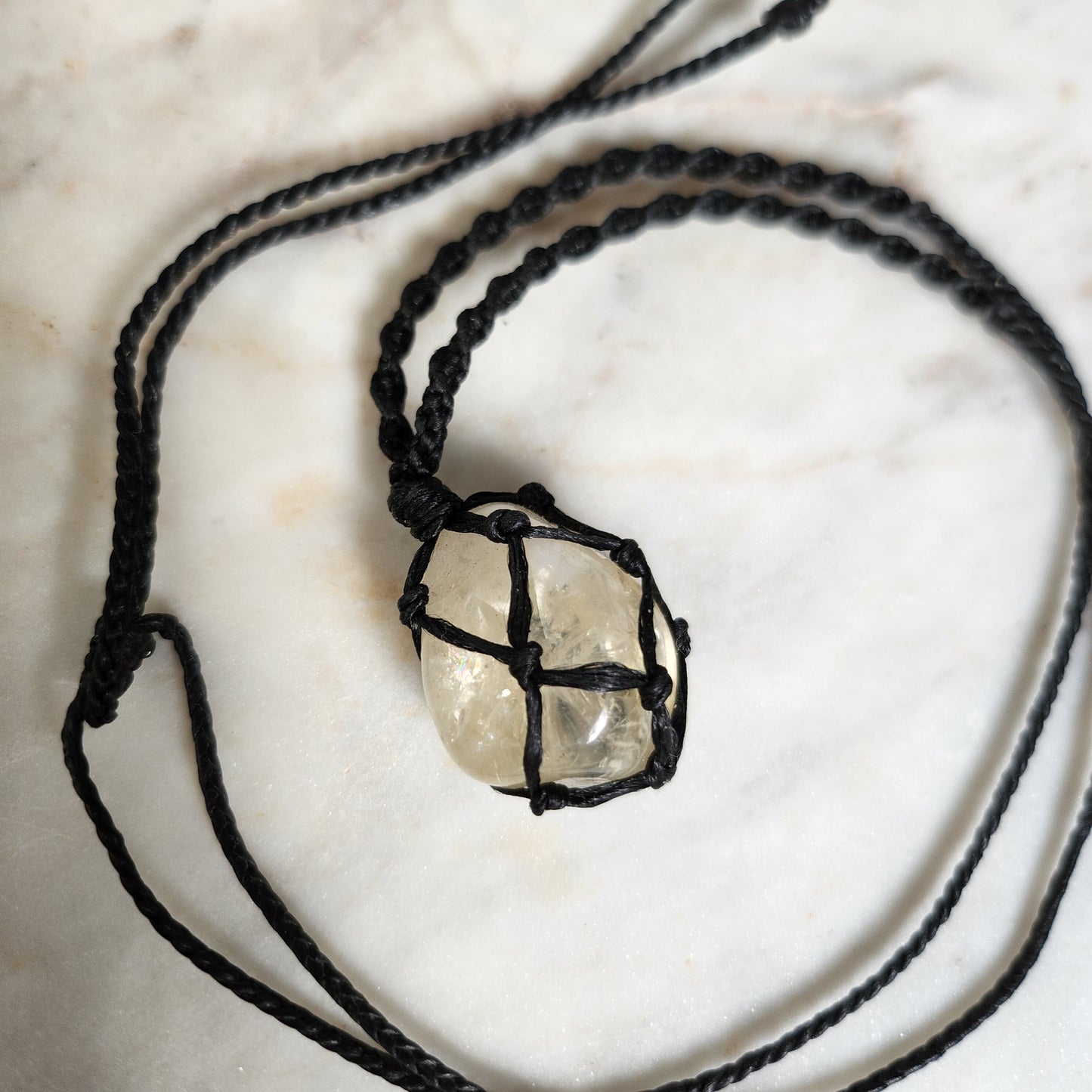 Citrine crystal handmade macrame necklace with black