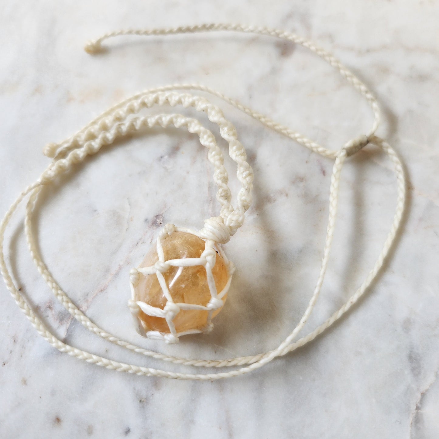 Citrine crystal handmade macrame necklace with white cord