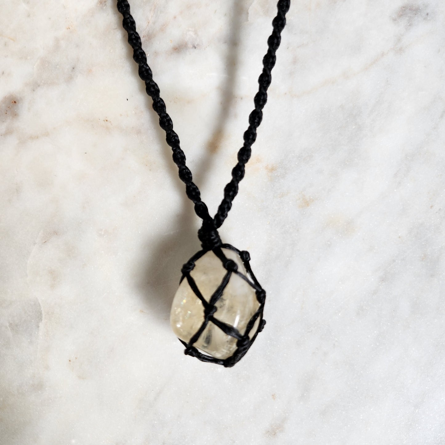 Citrine crystal handmade macrame necklace with black