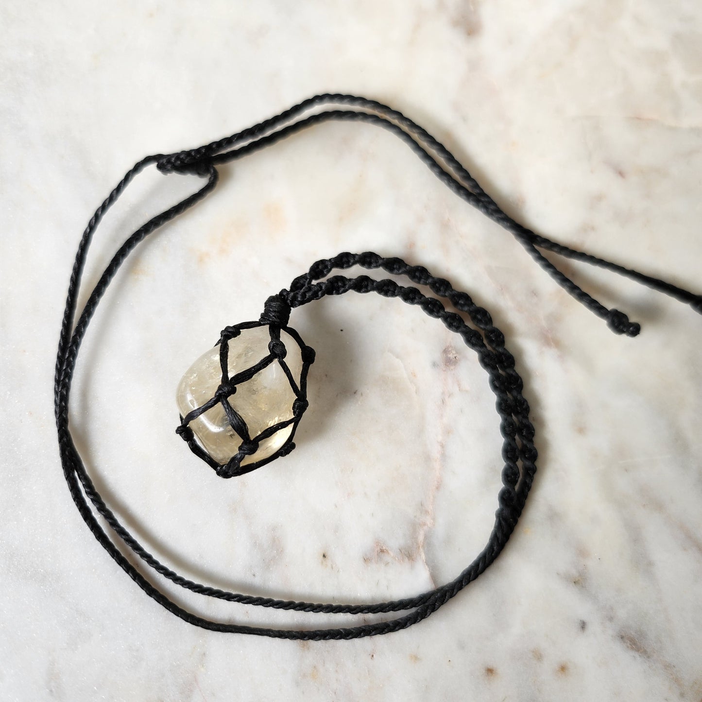 Citrine crystal handmade macrame necklace with black