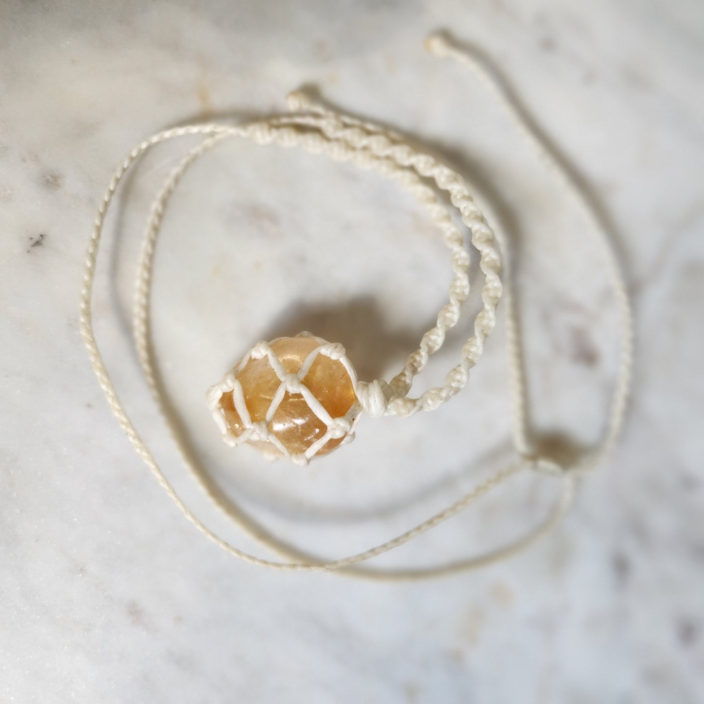 Citrine crystal handmade macrame necklace with white cord