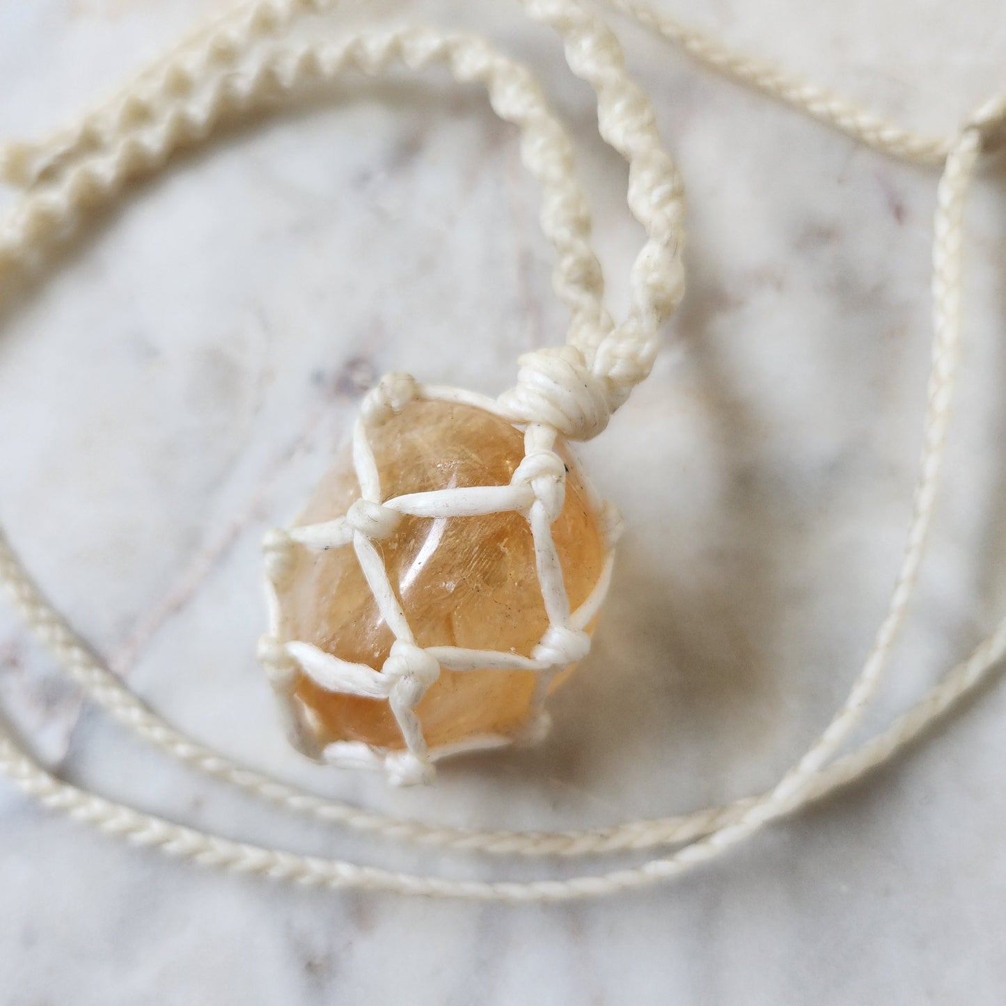 Citrine crystal handmade macrame necklace with white cord