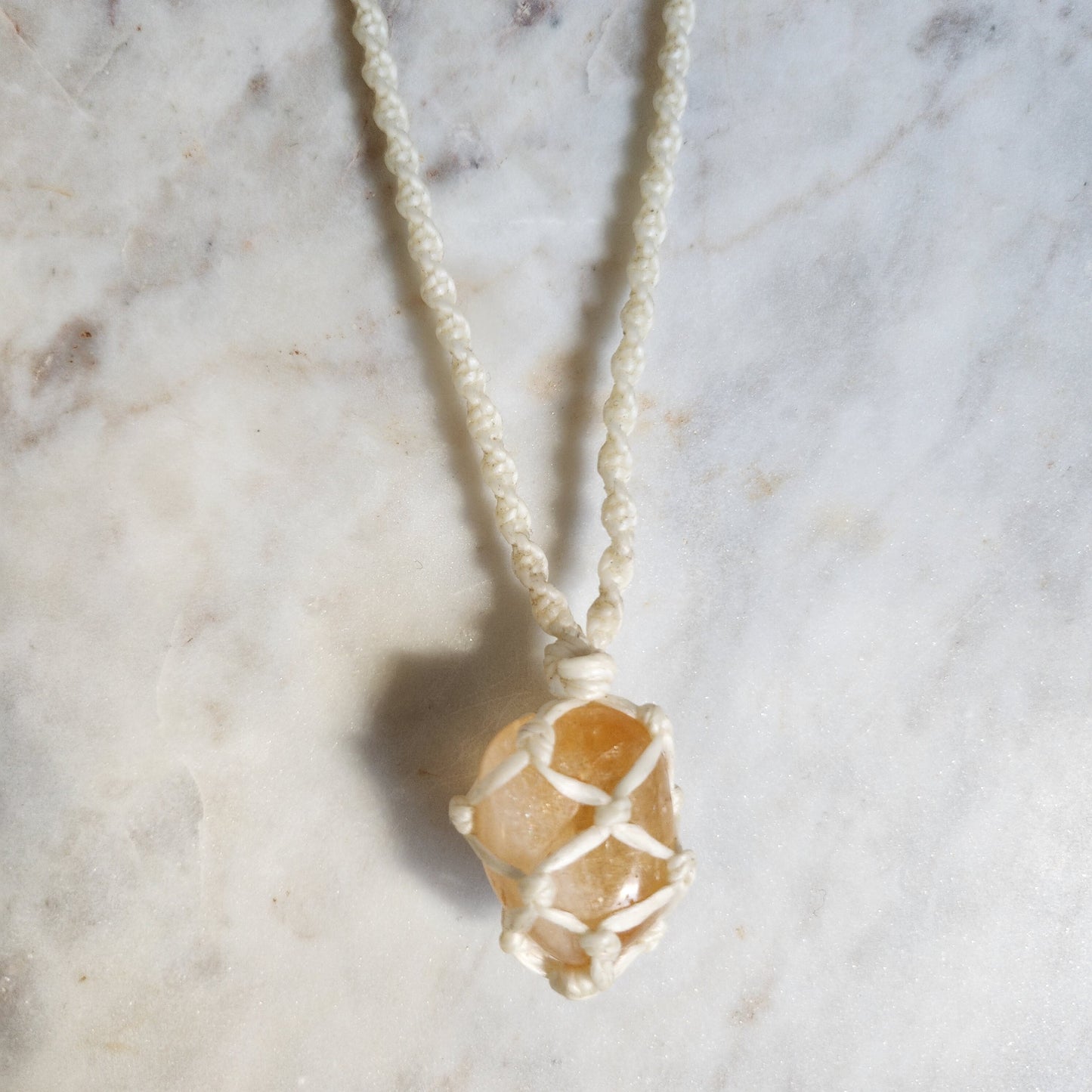 Citrine crystal handmade macrame necklace with white cord