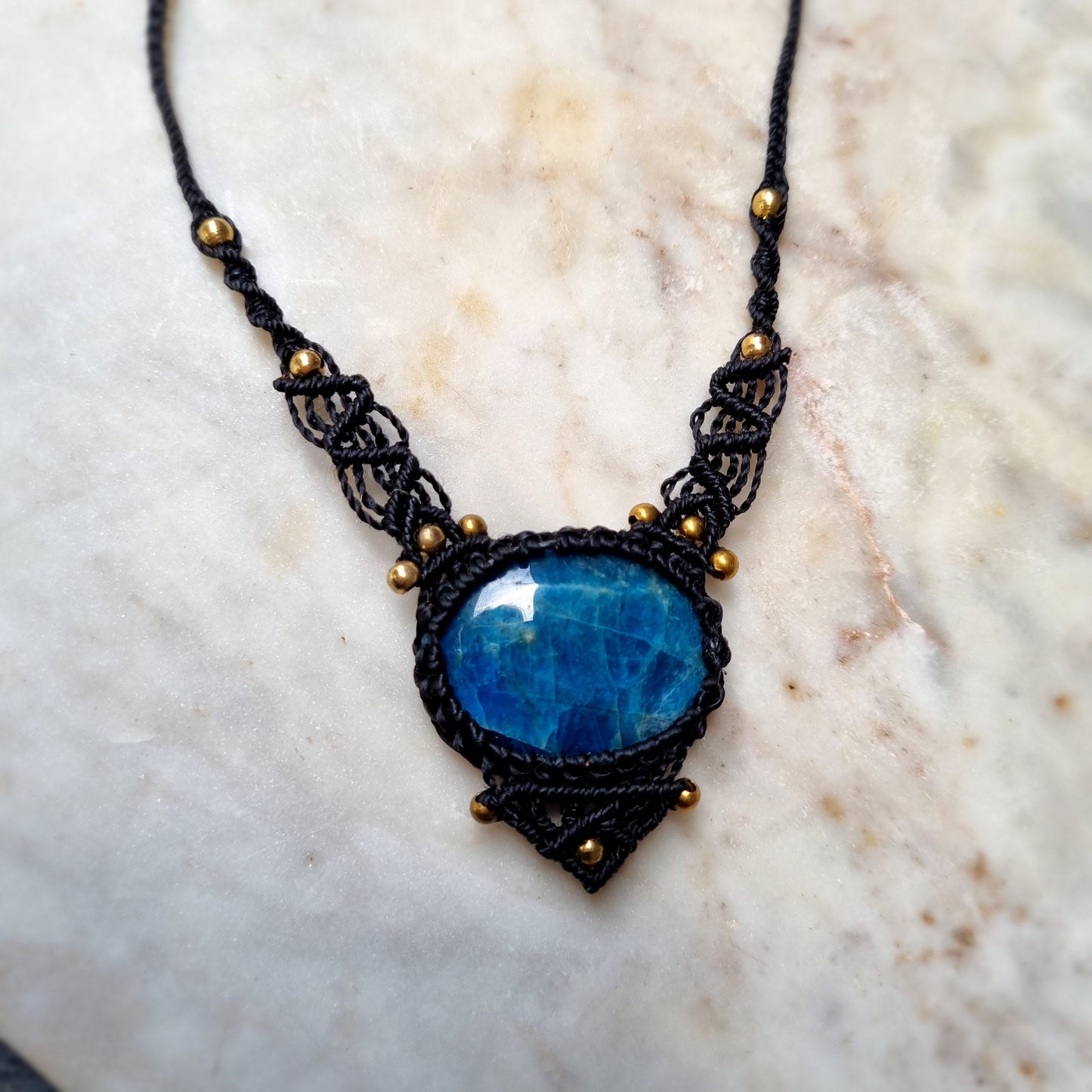 Apatite gemstone handmade macrame necklace