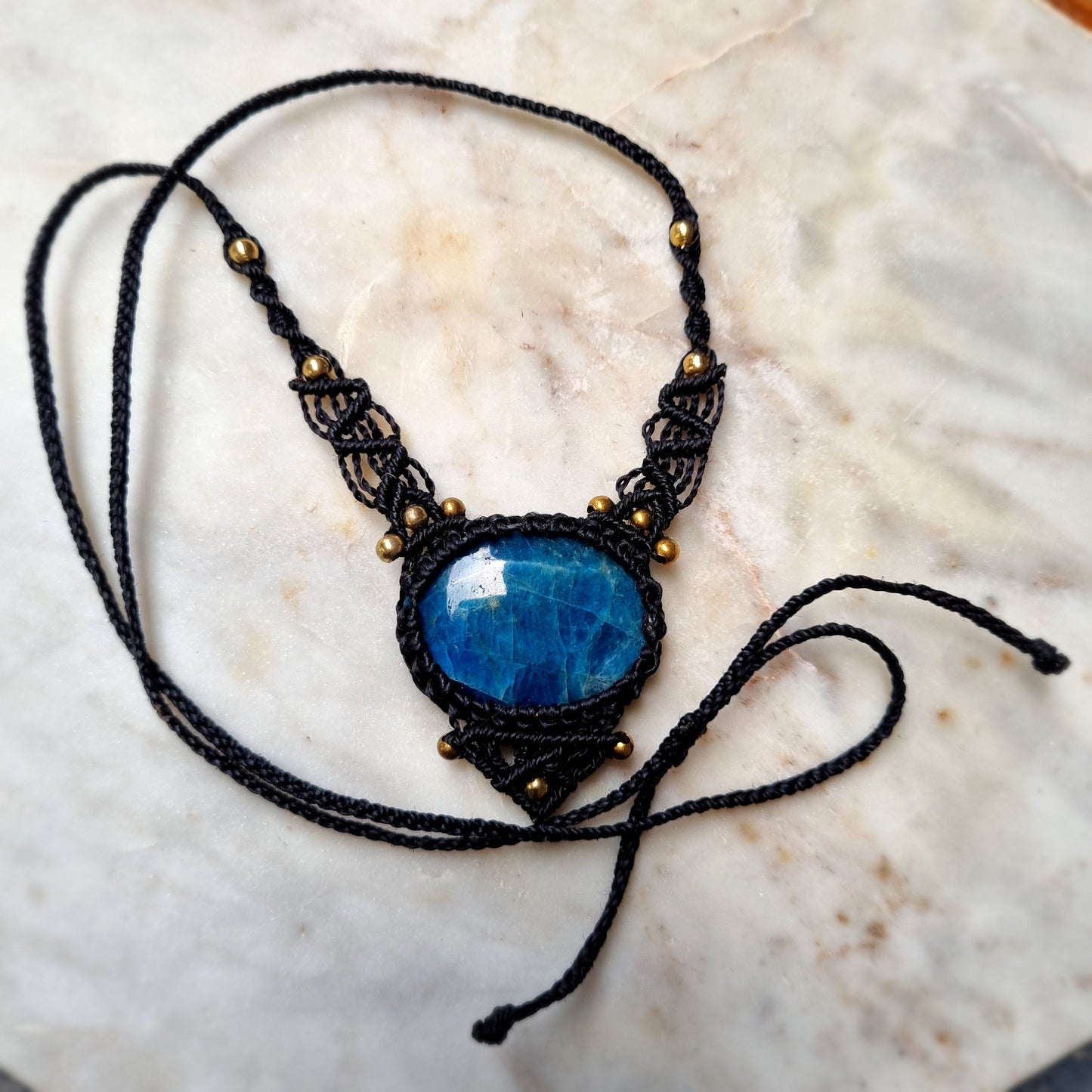 Apatite gemstone handmade macrame necklace
