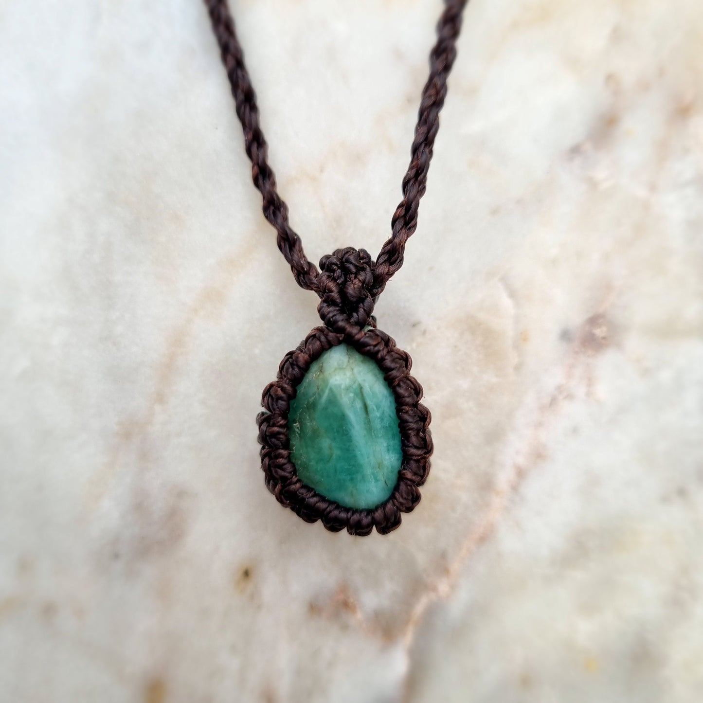 Small green chrysoprase gemstone macrame necklace