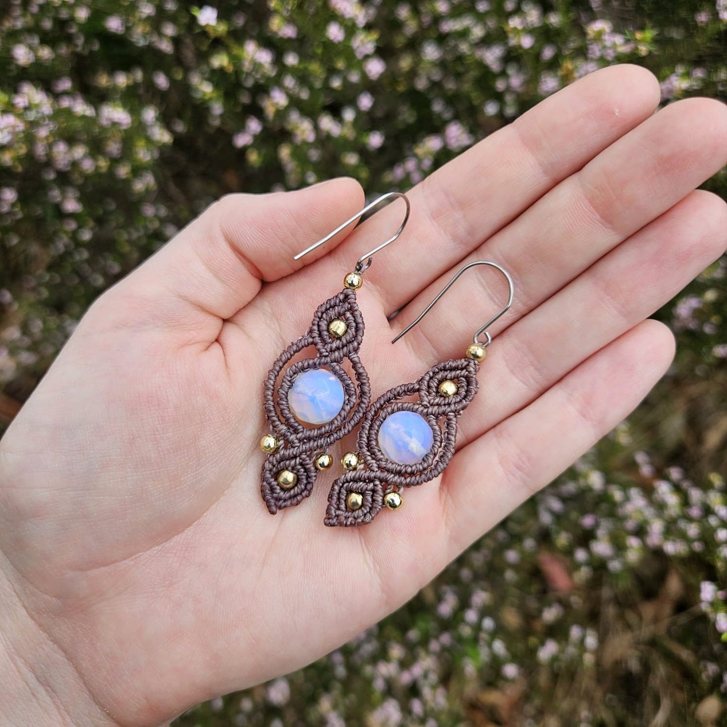 Handmade rainbow Opalite macrame earrings