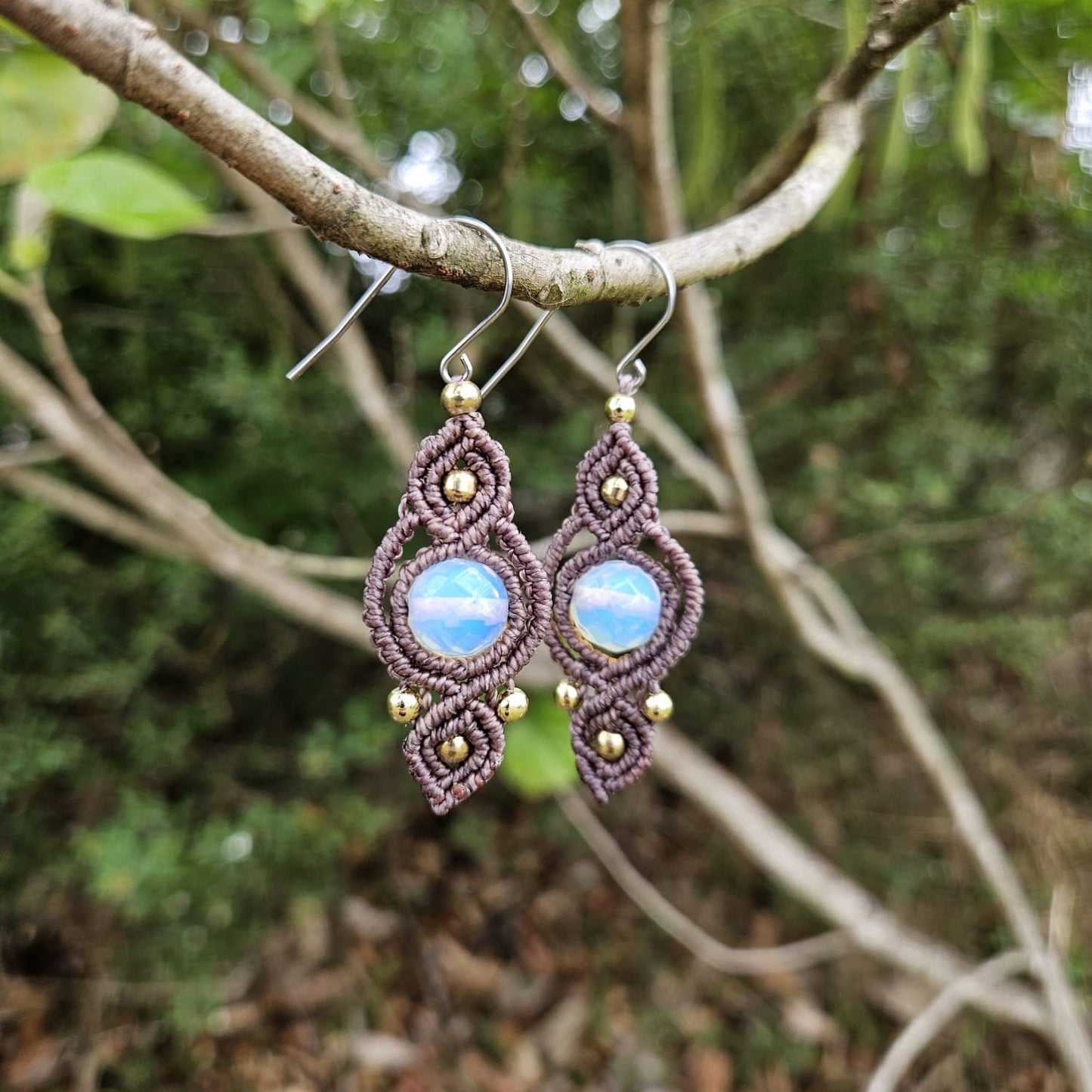 Handmade rainbow Opalite macrame earrings