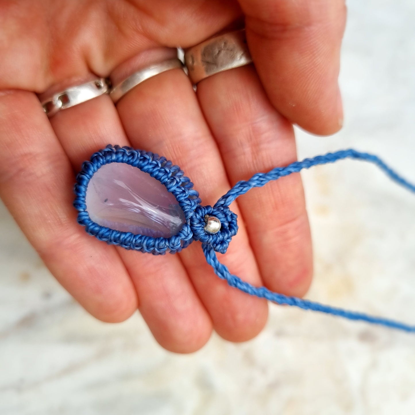 Angel aura quartz handmade macrame necklace