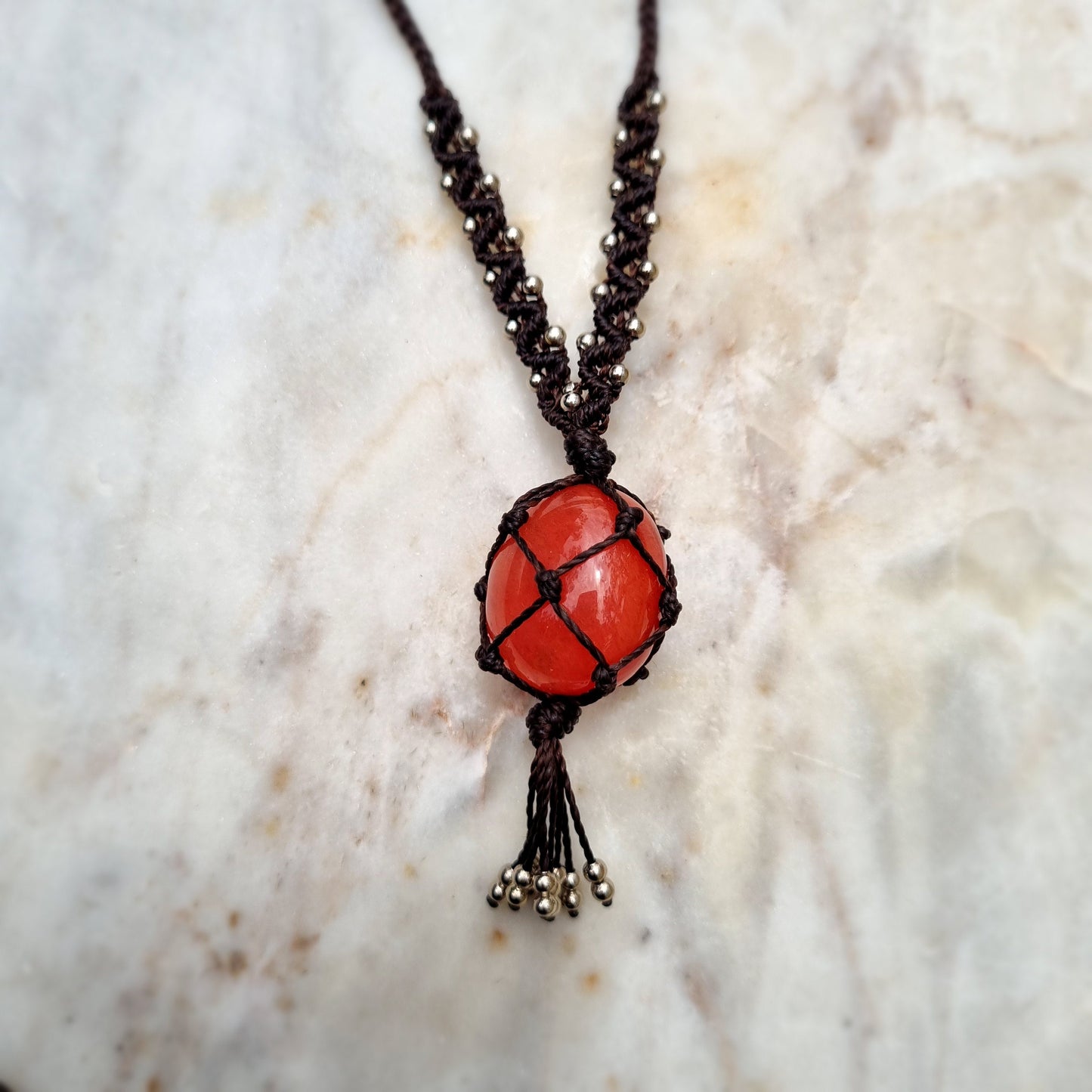 Strawberry quartz handmade macrame necklace