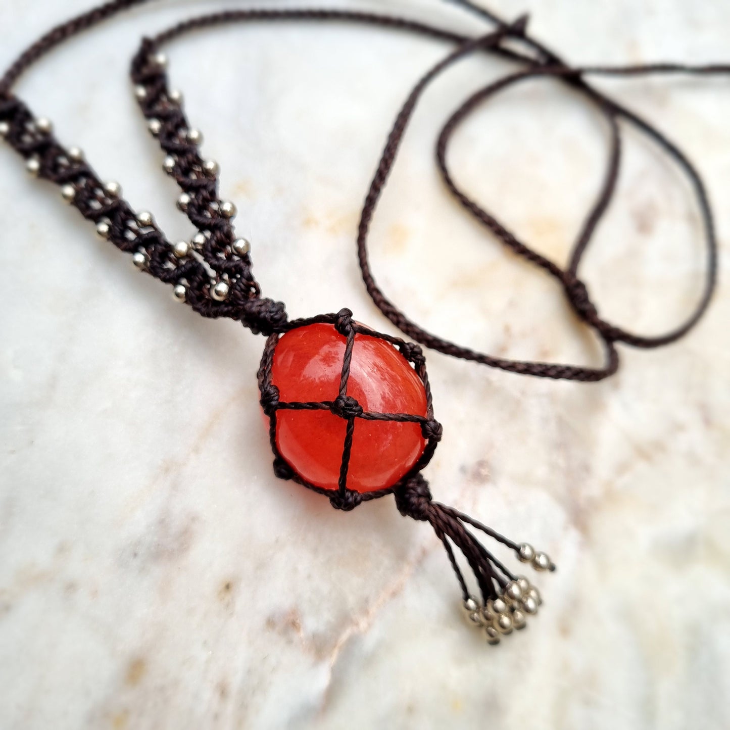 Strawberry quartz handmade macrame necklace