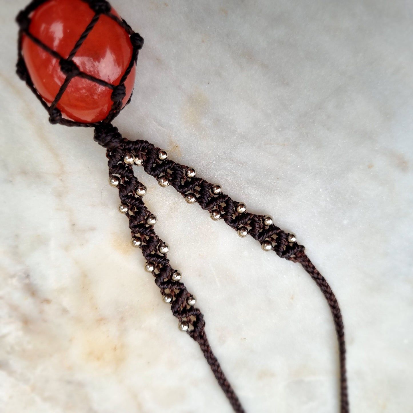 Strawberry quartz handmade macrame necklace