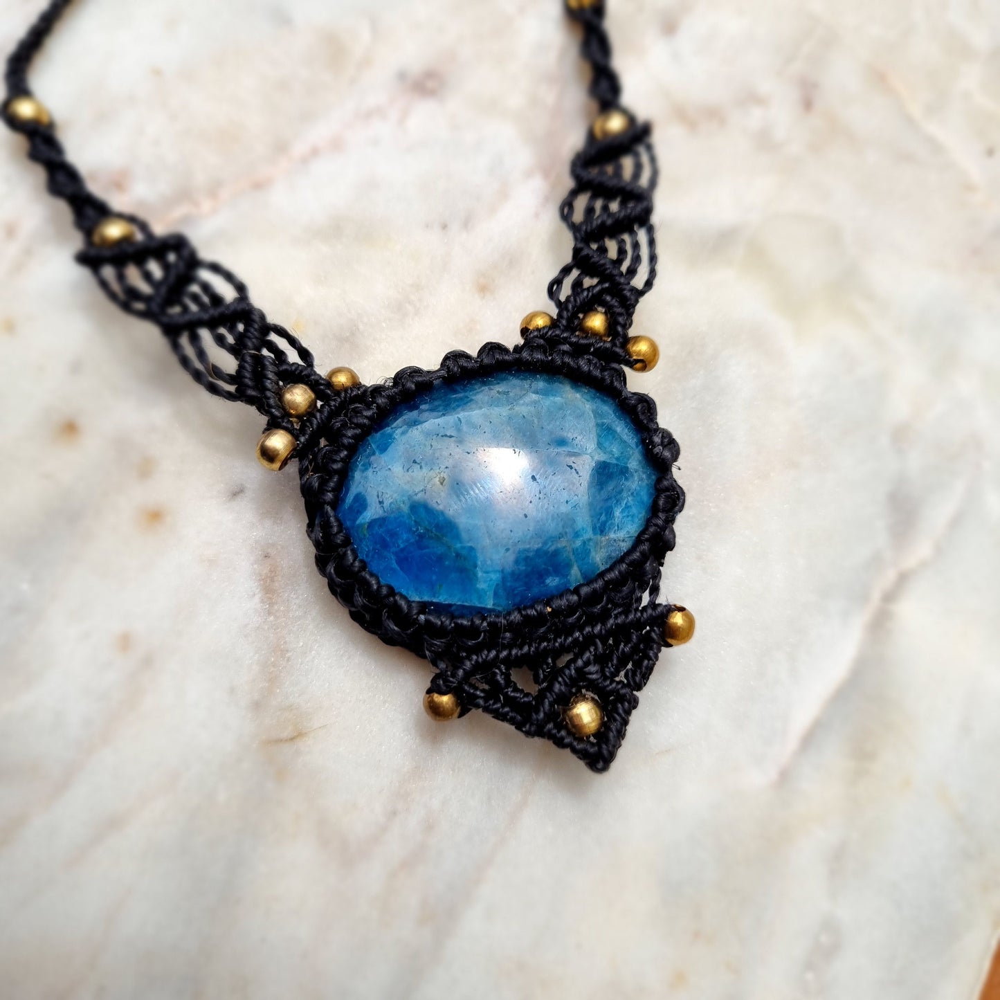 Apatite gemstone handmade macrame necklace
