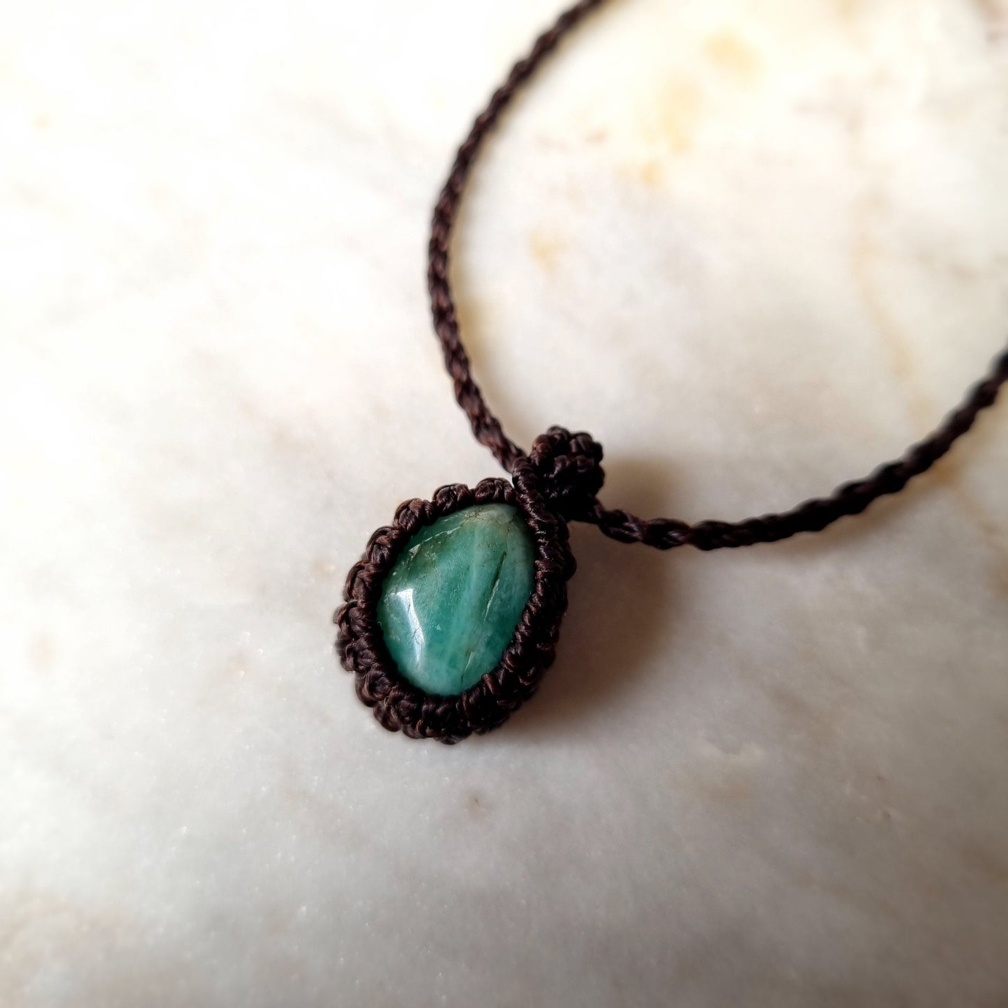 Small green chrysoprase gemstone macrame necklace