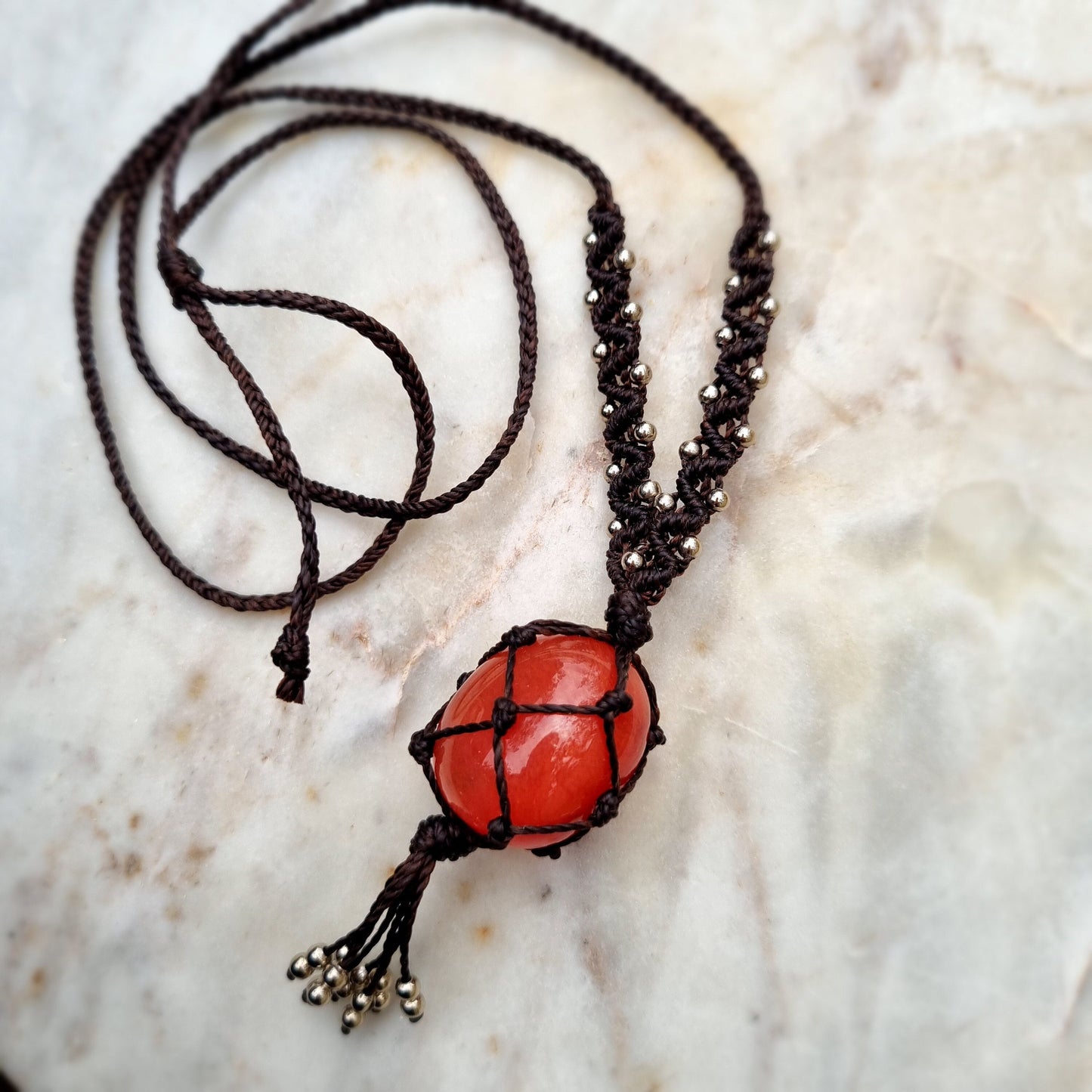 Strawberry quartz handmade macrame necklace