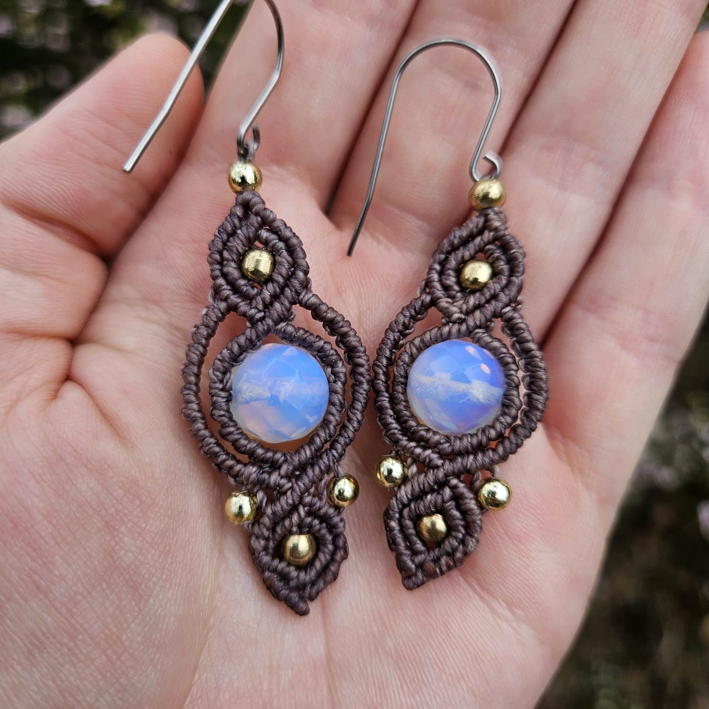 Handmade rainbow Opalite macrame earrings